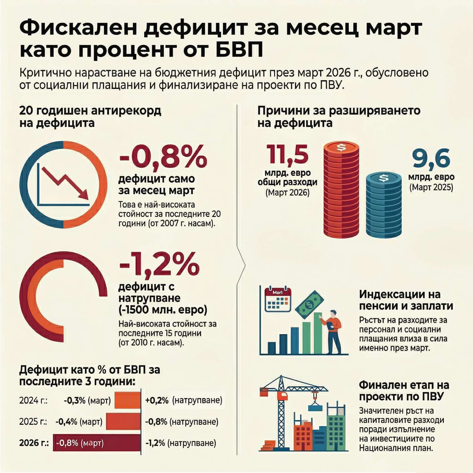 Рекорден бюджетен дефицит отчита Фискалният съвет към март 2026 година